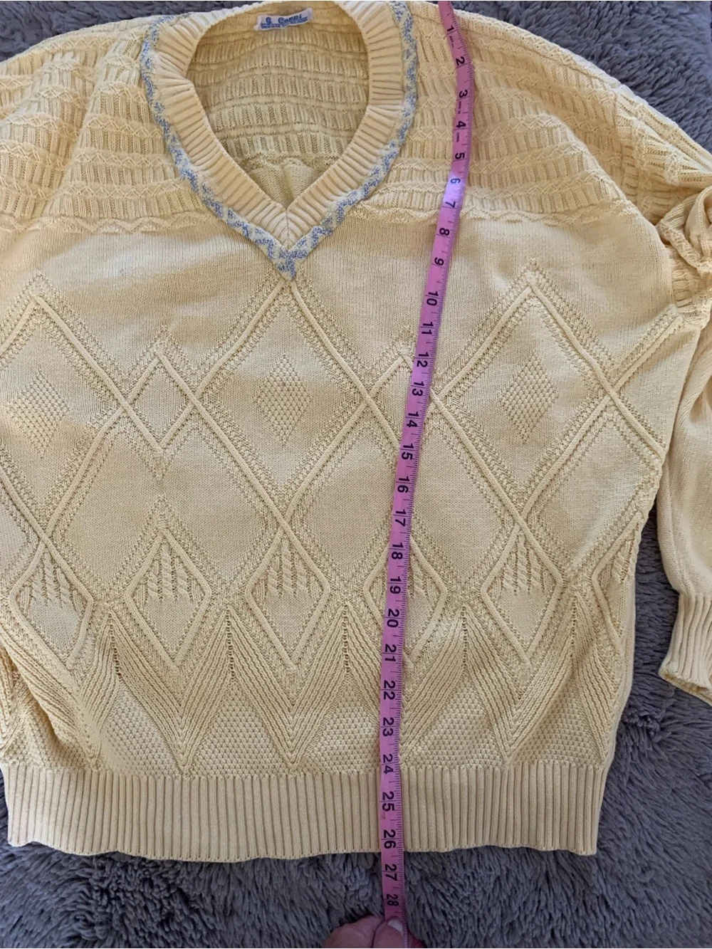Light butter Yellow V-Neck Knit Sweater Made In Italy G Cuppi Large